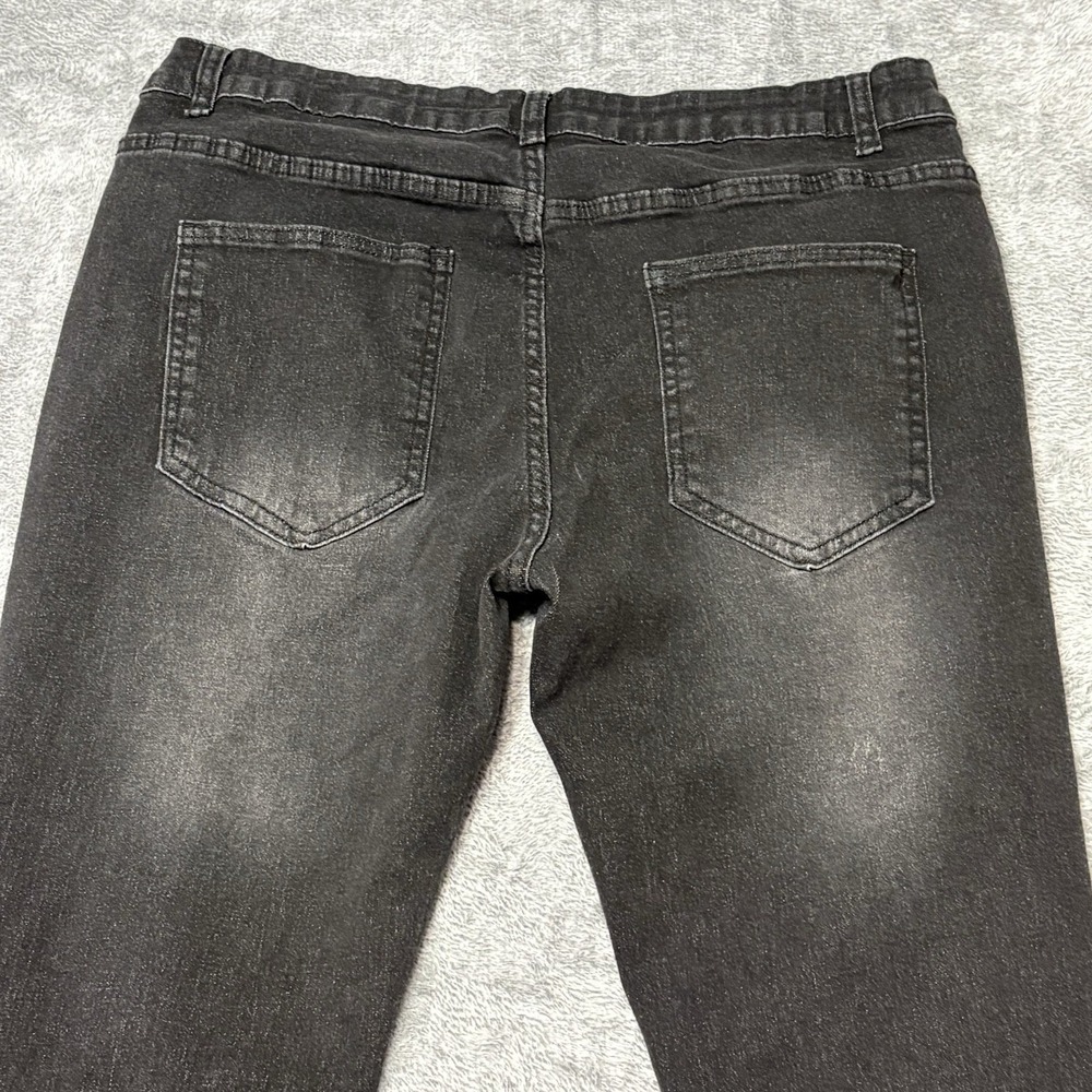 Black Distressed Skinny Jeans XXL Patches Graphic Streetwear Stretch Denim - Picture 5 of 12